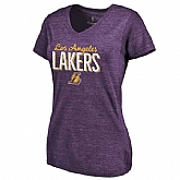 Women's Los Angeles Lakers Nostalgia Tri Blend V Neck T-Shirt Purple FengYun